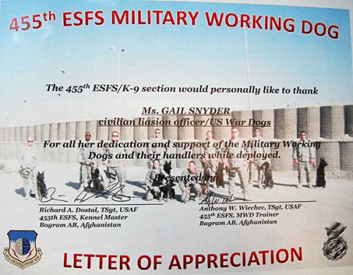 455th ESFS Military Working Dog Letter of Appreciation