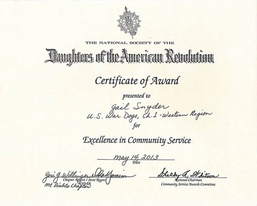 Daughters of the American Revolution Community Service Award